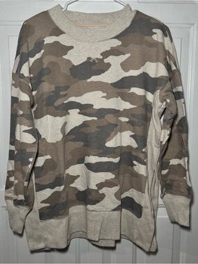 aerie Camo Crewneck Sweatshirt in Beige, Brown, Gray